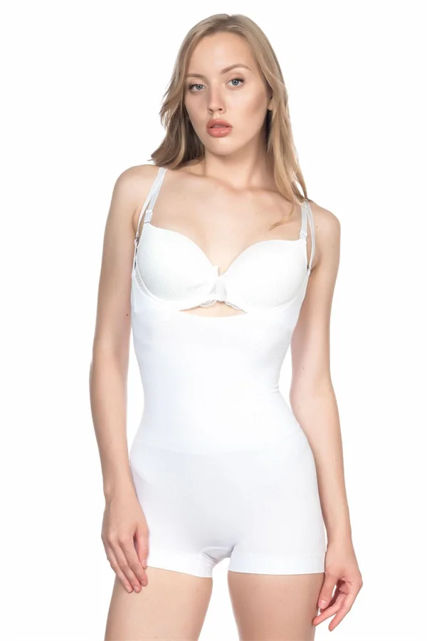 Arias Closet Beyaz MI Emay 2058 Göğsü Açık Kısa Paça Boy Korse