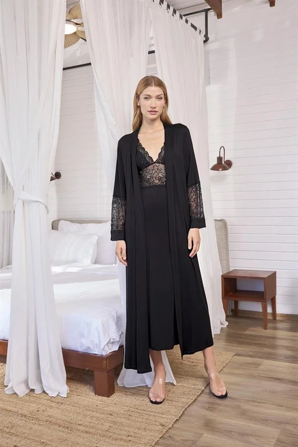 Arias Closet Göğüs ve Sırt Dekolteli Dantelli Sabahlık Takımı
