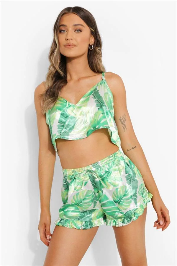 Arias Closet Yeşil Fırfırlı Şortlu Pijama Takımı