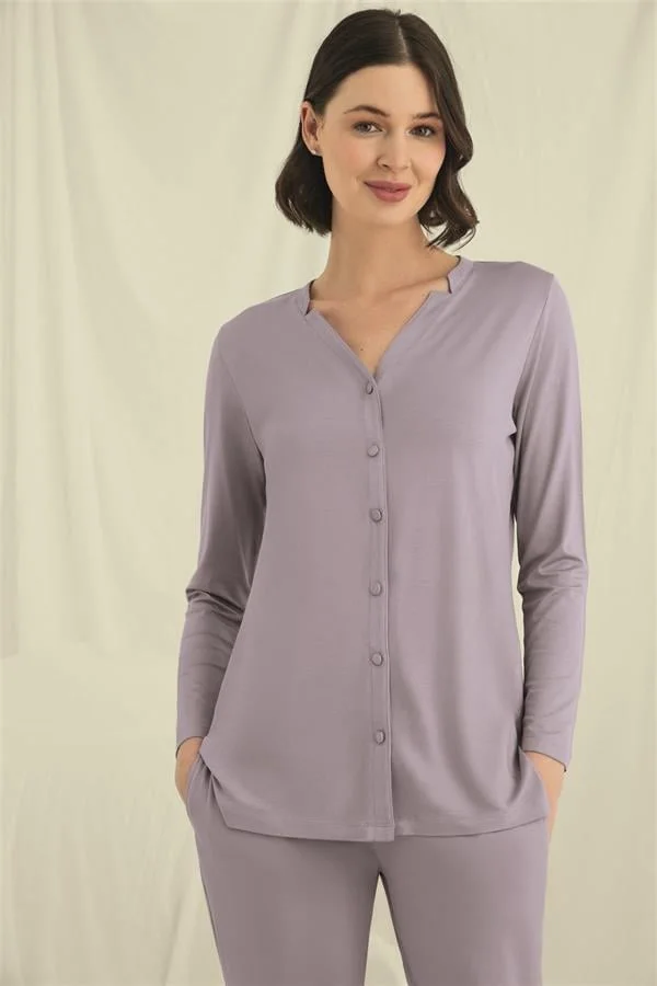 Arias Closet Uzun Kollu Boydan Düğmeli V Yaka Pijama Takımı