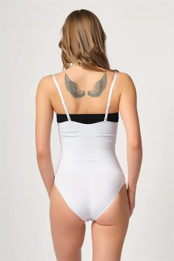 Beyaz Göğsü Açık Agraflı Body Korse