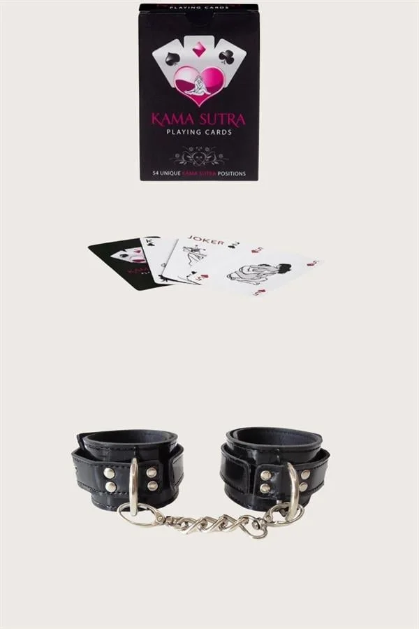 Arias Closet Sexy Görselli Oyun Kartı Kama Sutra Siyah Kelepçe Set