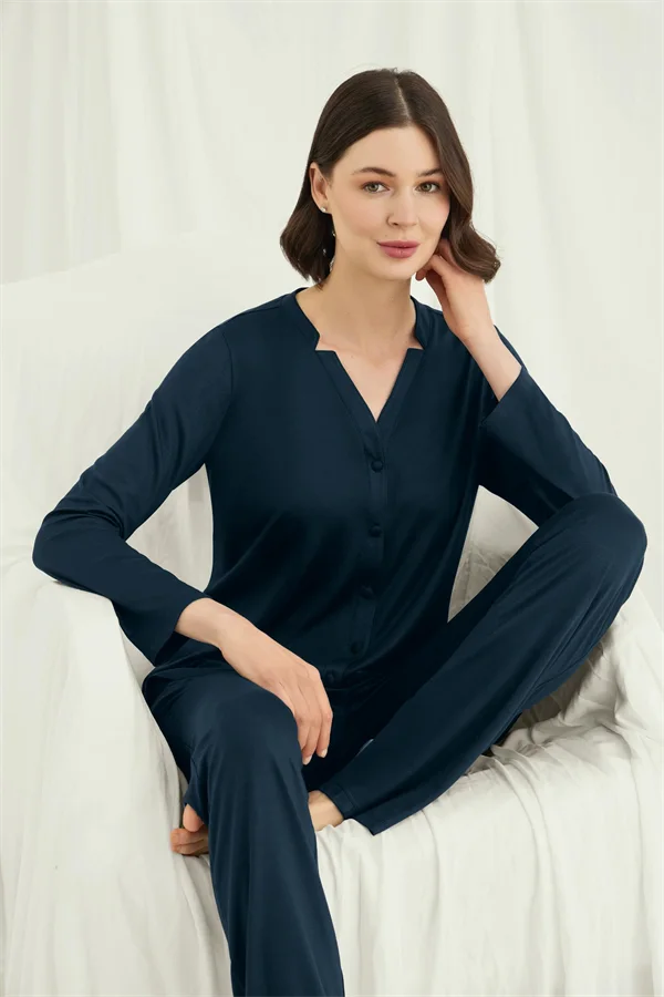 Arias Closet Uzun Kollu Boydan Düğmeli V Yaka Pijama Takımı