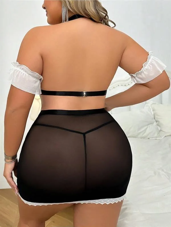 Arias Closet Özel Tasarım Büyük Beden Dantelli Fantezi Hizmetçi Kostümü