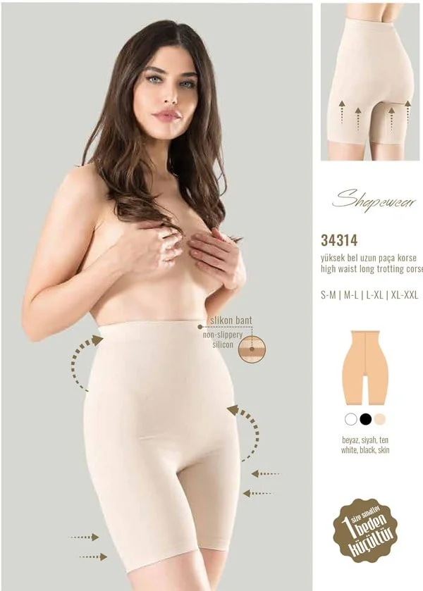 Arias Closet 1 Beden Küçülten Silikon Bantlı Yüksek Bel Uzun Paça Korse