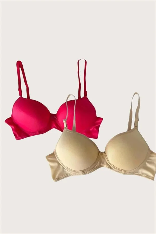 Arias Closet Ten-Kırmızı 2'li Mikro Kumaş Push Up Dolgulu Balenli Günlük Destekli Sütyen