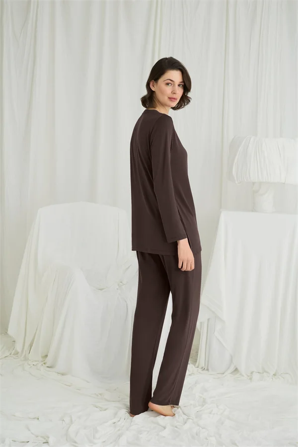 Arias Closet Uzun Kollu Boydan Düğmeli V Yaka Pijama Takımı